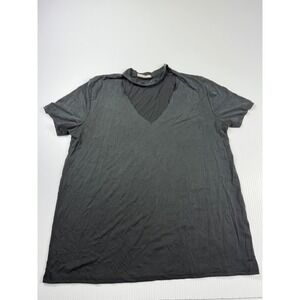 Hummingbird Cut Out Neck T-Shirt Casual Top‎ Comfy Tee Black Size S